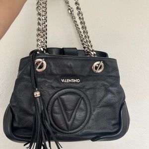 Valentino by Mario Valentino black shoulder bag silver chain
